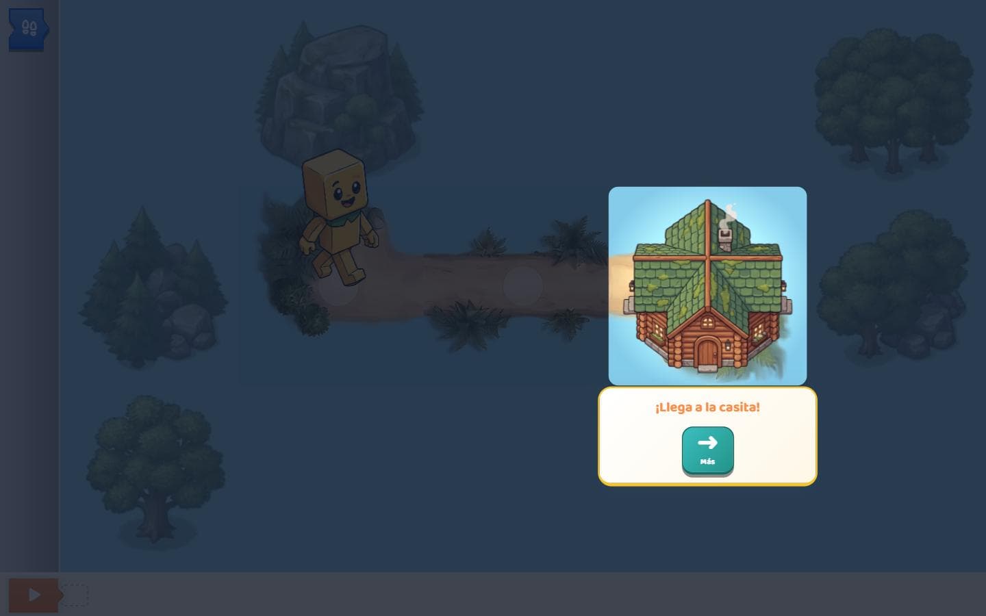 COTRIX game scene with the character walking toward a cabin