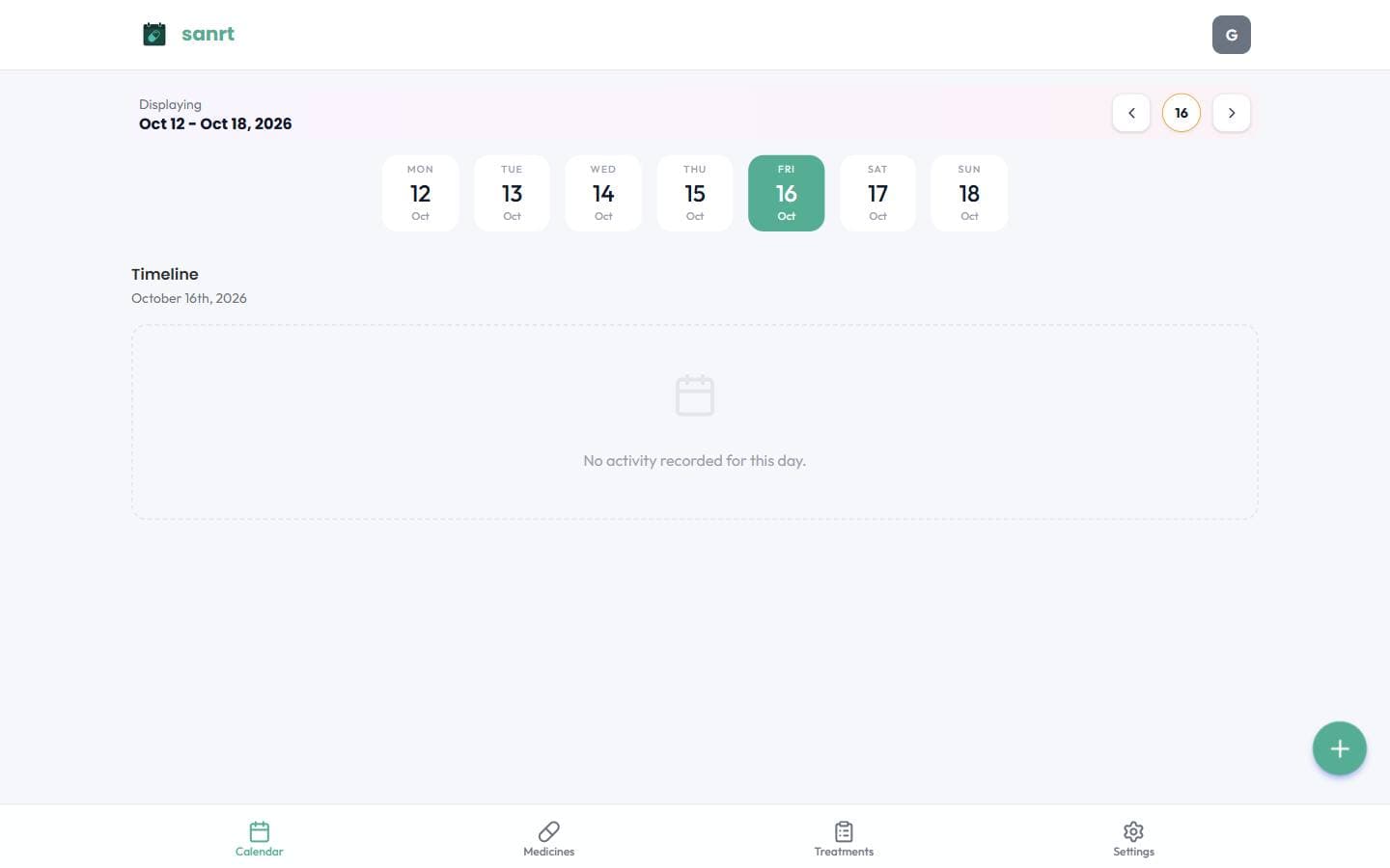 sanrt weekly calendar and an empty timeline for the selected day